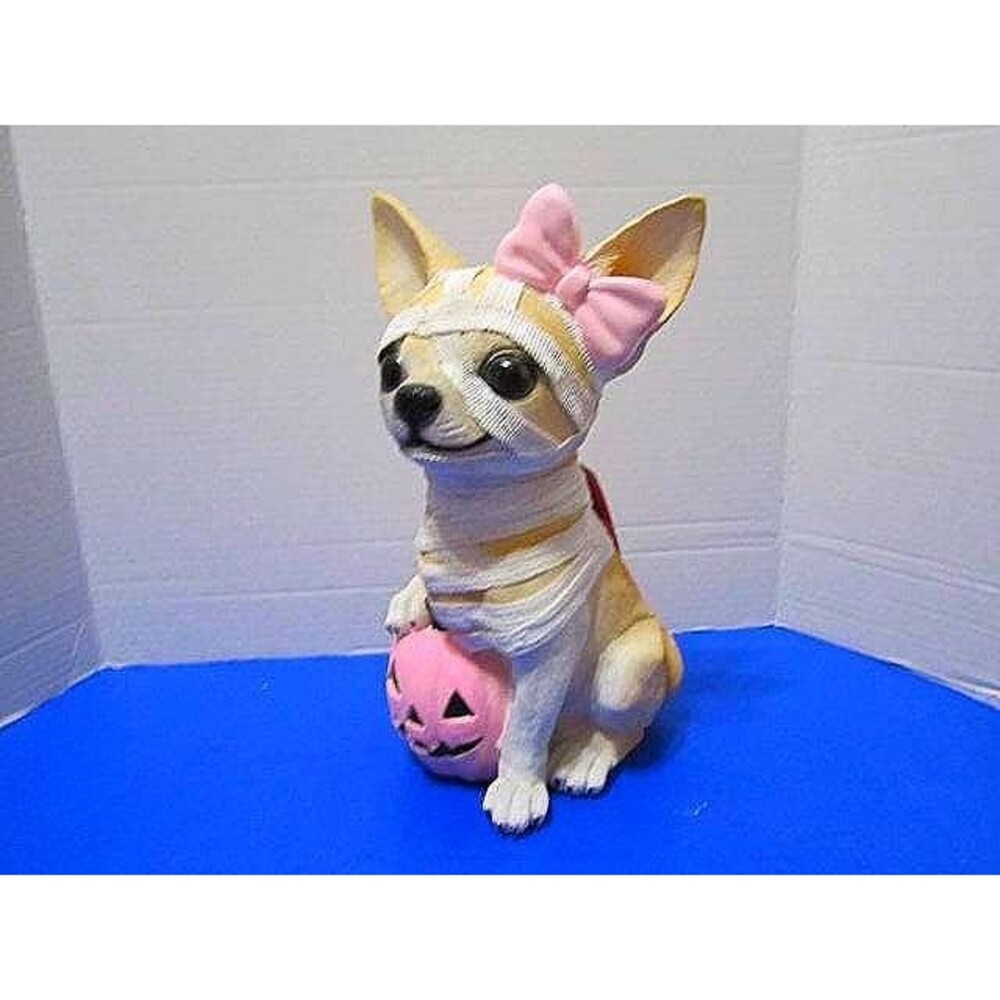 NEW Halloween Chihuahua Girl Dog Pink Bow Mummy Statue Figurine